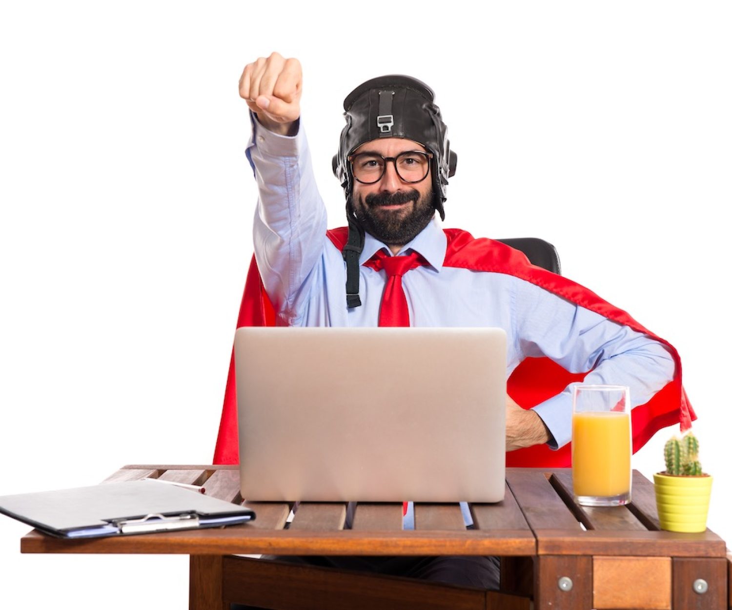 Businessman in his office with pilot hat